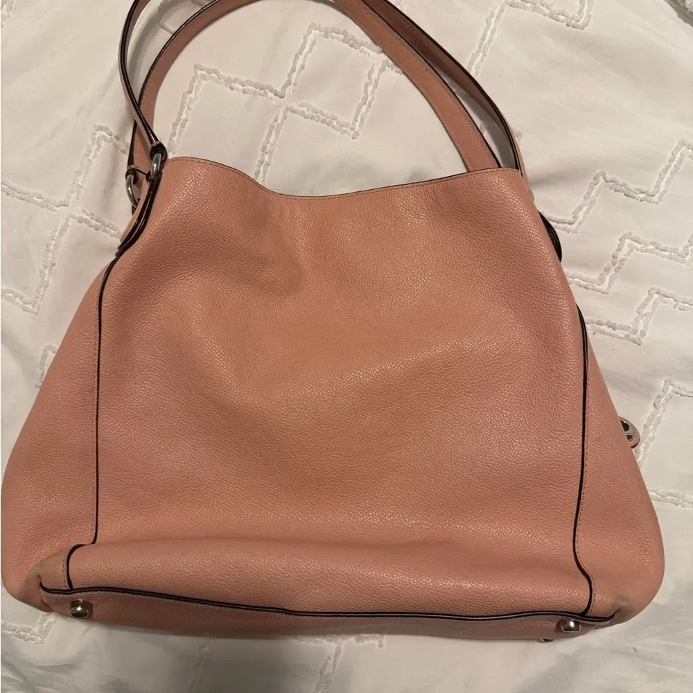 Coach Blush Pink Pebbled Leather Shoulder Bag Silver Hardware